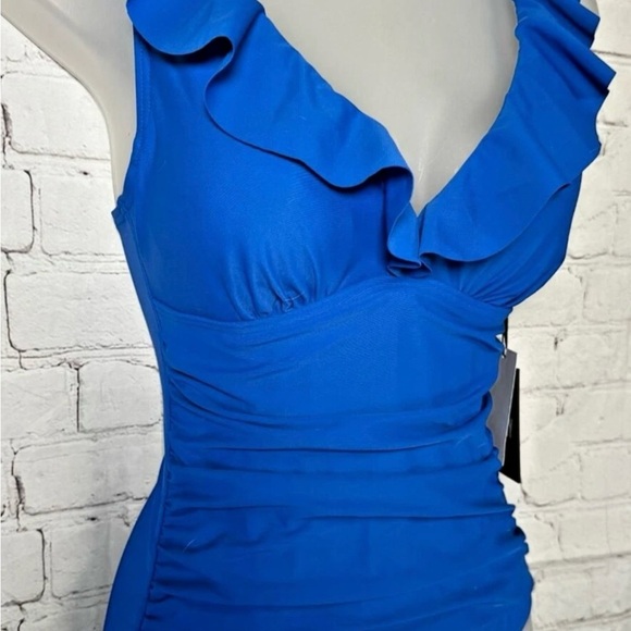 DKNY LAPIS Ruffle Plunge Underwire Tummy Control One-Piece NWT, Size Medium - Picture 2 of 9